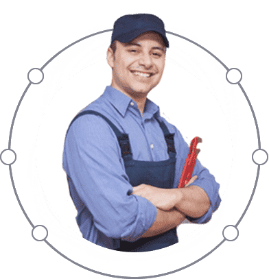 Smiling repair man with his arms folded while holding heavy duty pipe wrench