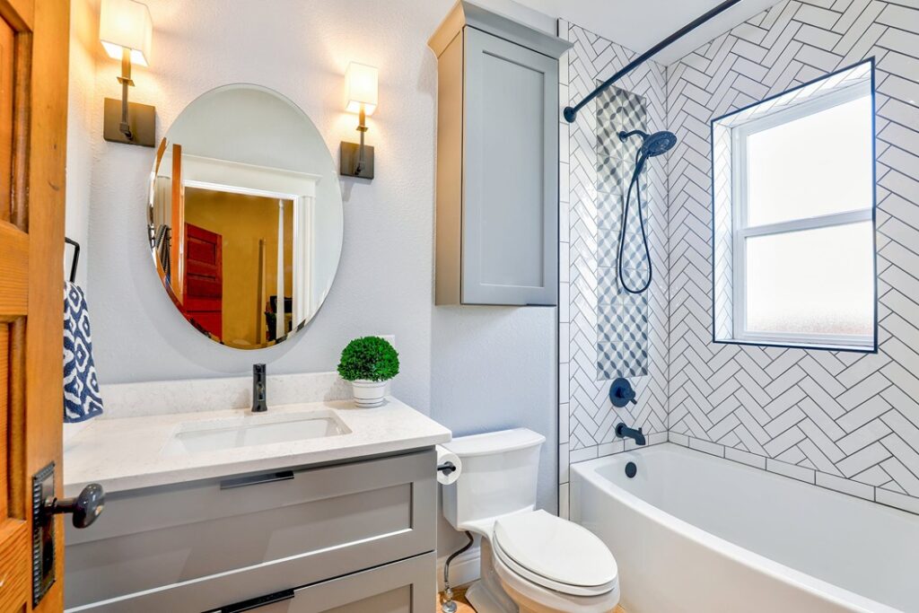 modern bathroom with white aestetics