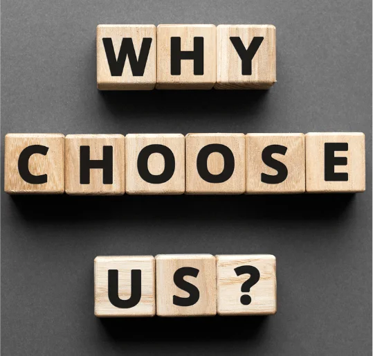 why choose us written with scrabble tiles