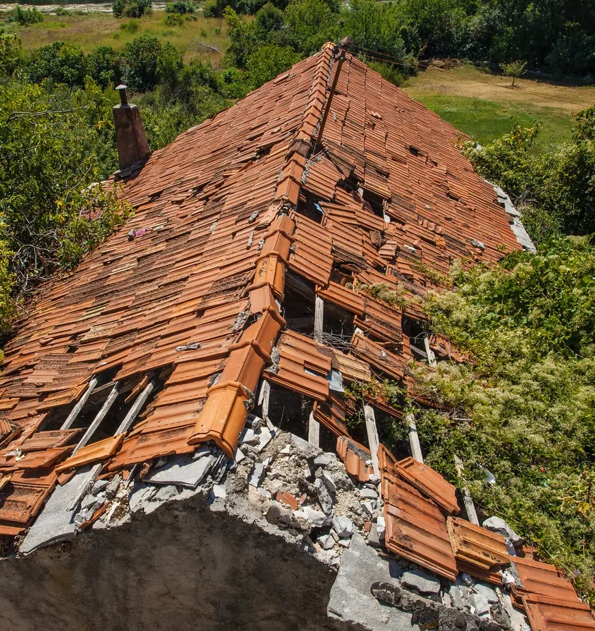 bad roof in abandoned area