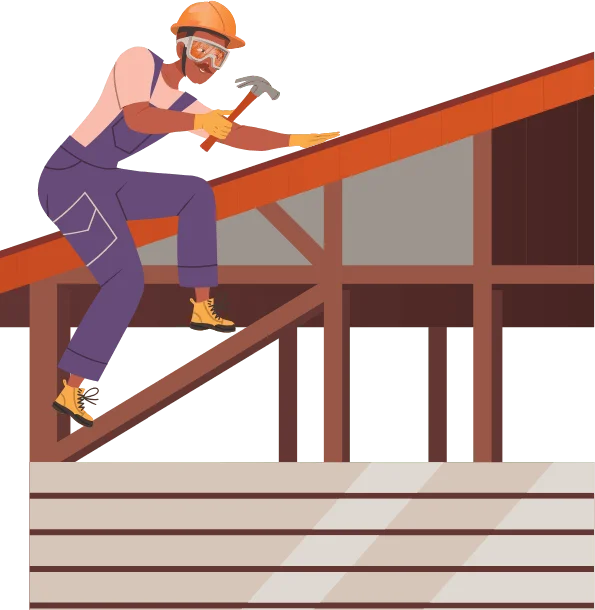 Cartoon roofer working on roof