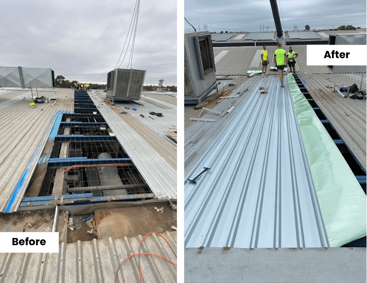 Before and after industrial roof repairs in melbourne