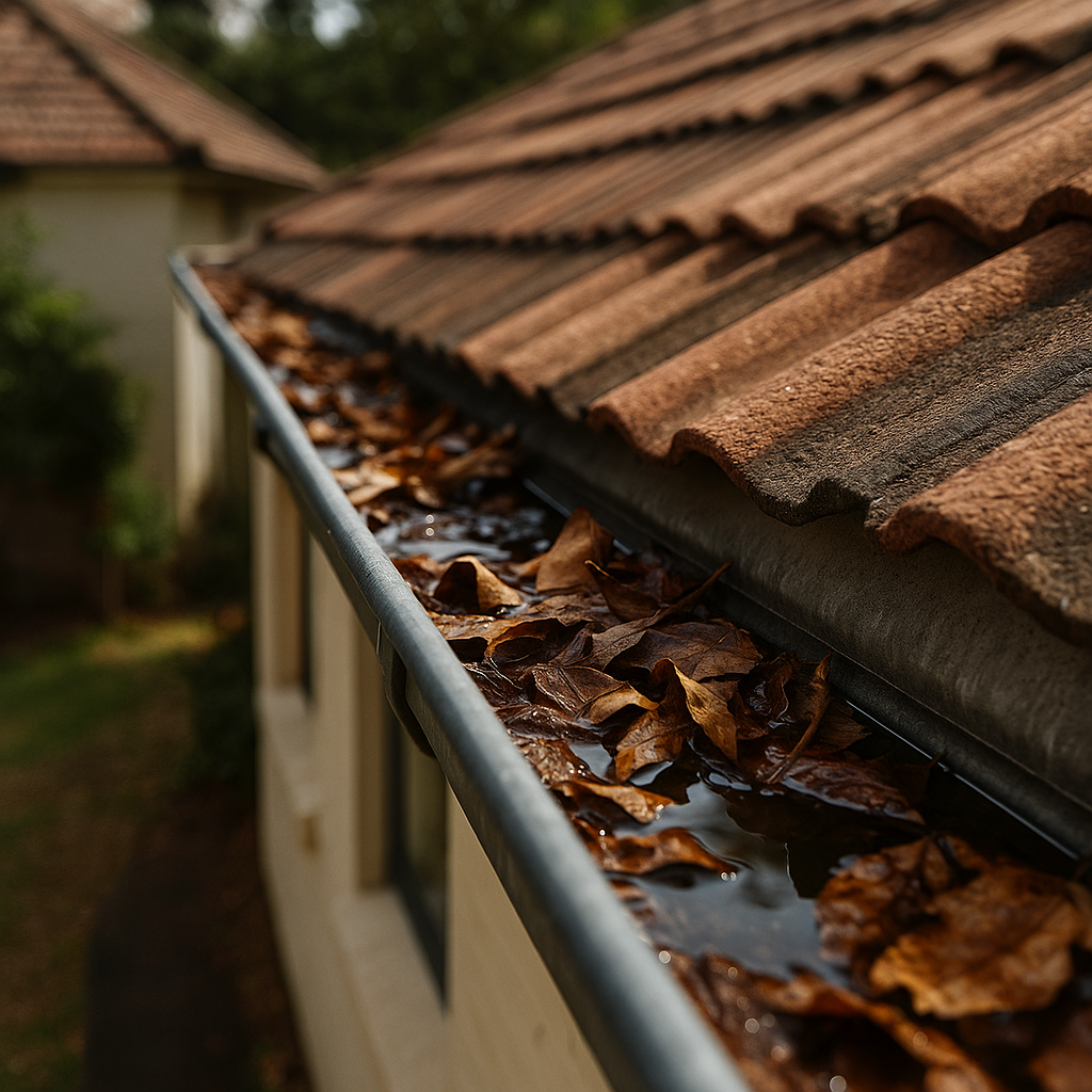 roof showing clogged gutters